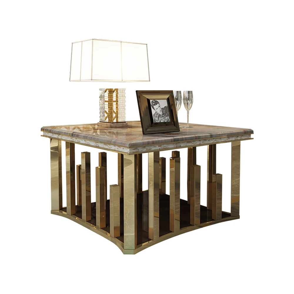 Натуральный мраморный журнальный столик из нержавеющей стали для гостиной