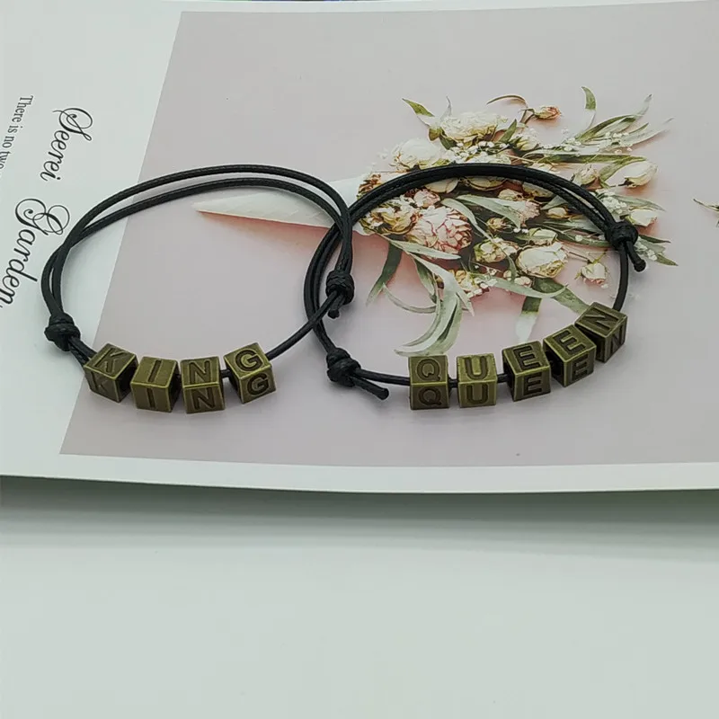 Винтажные браслеты с надписью Король Королева модные креативные эффектные