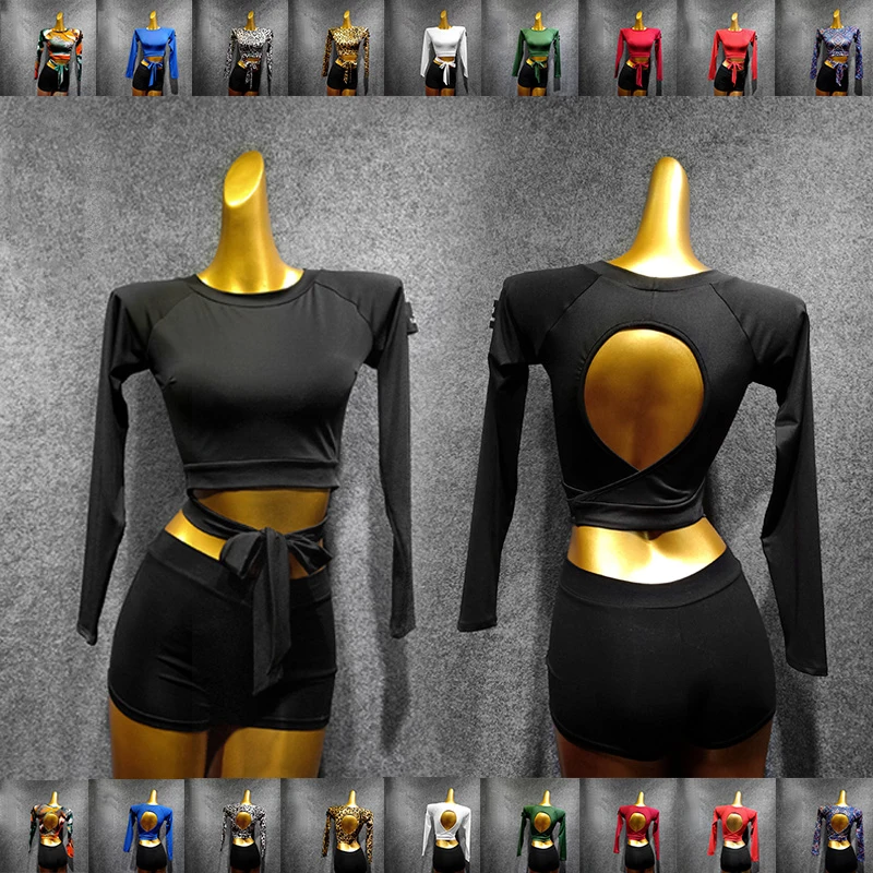 Топы для латиноамериканских танцев из молочного шелка с длинными рукавами