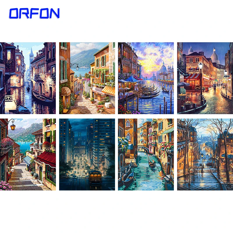 

ORFON Frame DIY Painting By Numbers Kits Venice Night Landscape Hand Painted Oil Paint By Numbers Unique Gift For Home Decor