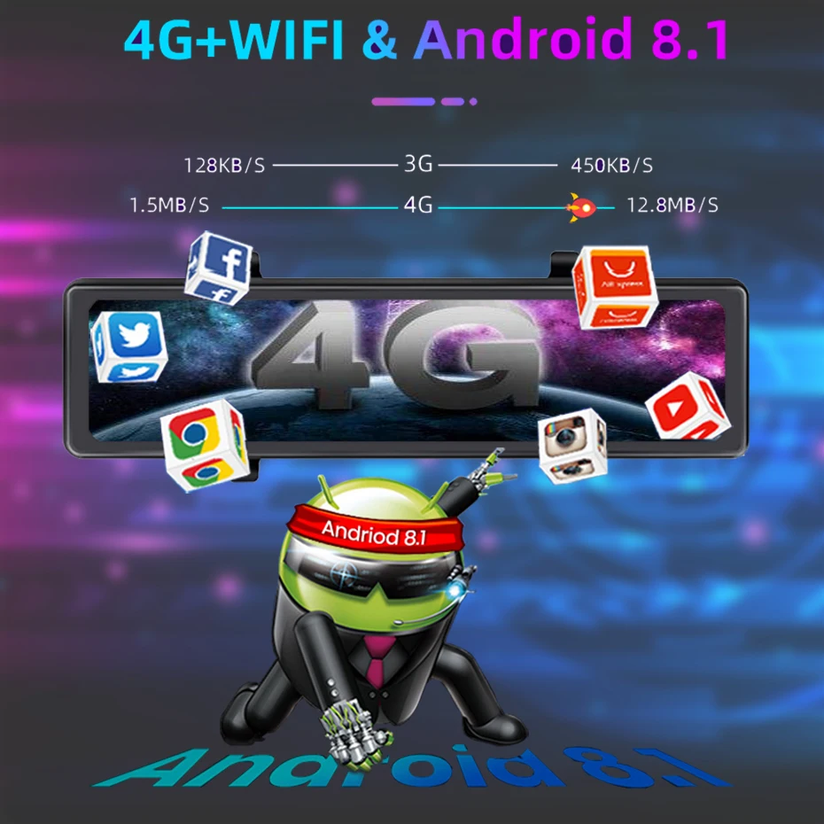 Зеркало заднего вида Videcam 12 дюймов 4G GPS Android 8 1 | Автомобили и мотоциклы
