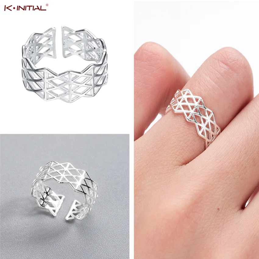 Kinitial Модные полые геометрические кольца для женщин и девушек костяшки
