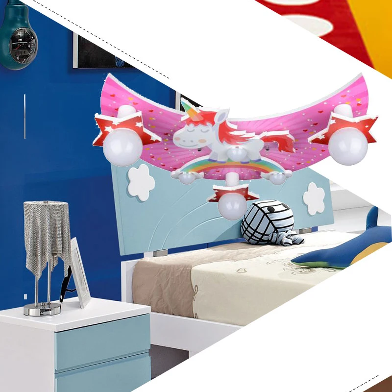 Современная мультяшная Подвесная лампа с радужной лошадкой для детской спальни