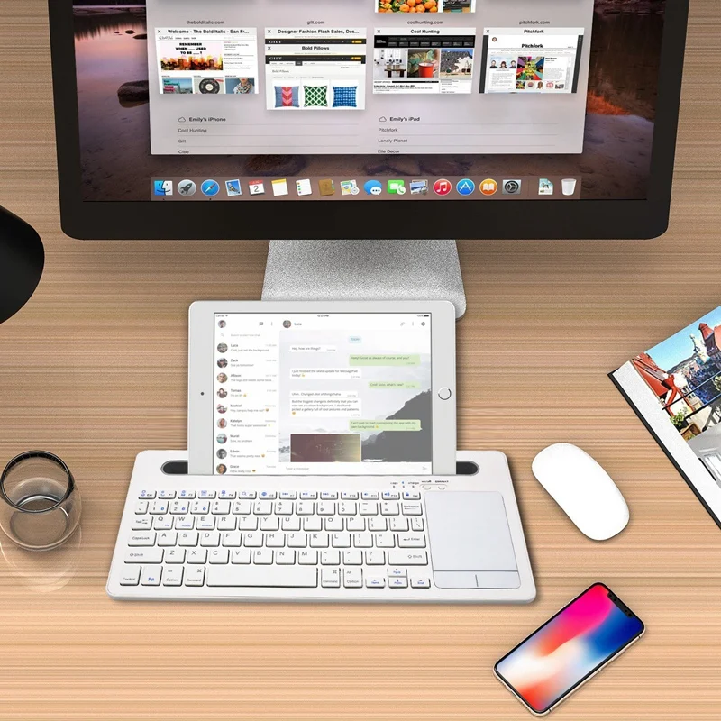 Беспроводная Bluetooth клавиатура с сенсорной панелью подходит для IOS Windows Android