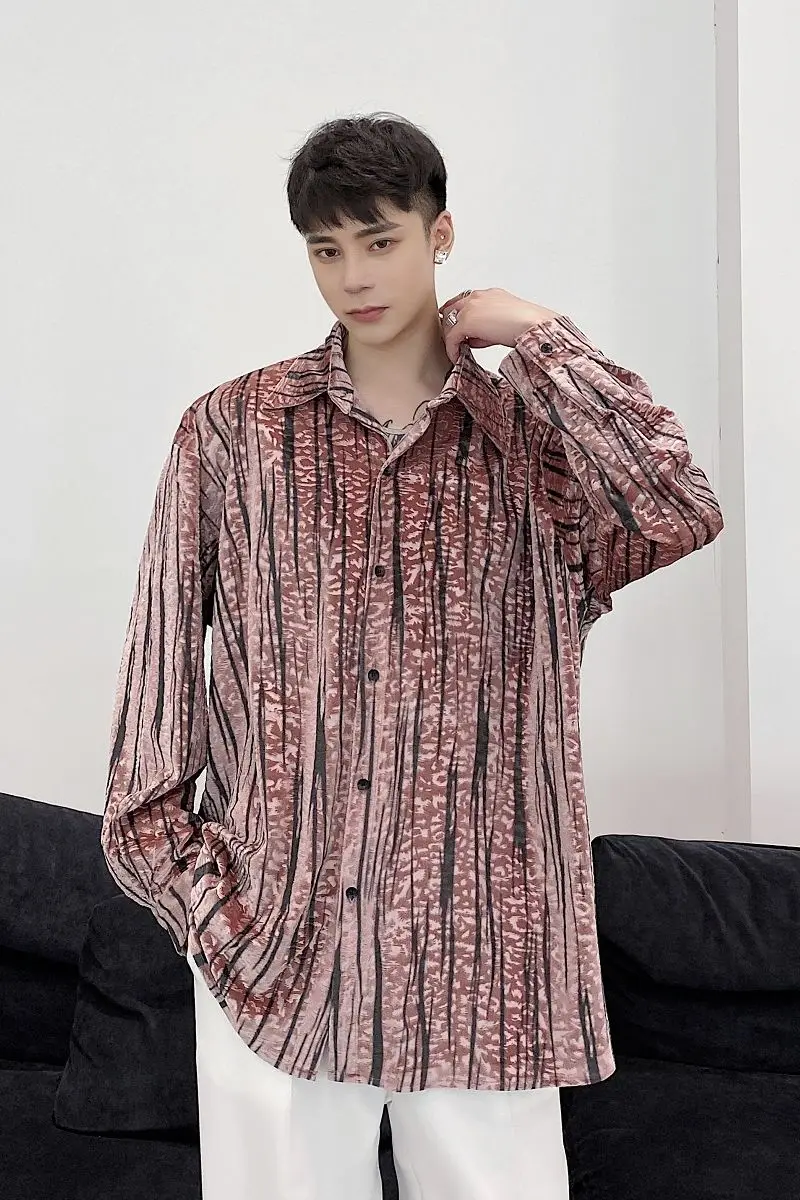 

IEFB Spring New Niche Design Velvet Trend Loose Long Sleeve Shirt For Men Causal Loose Big Size Blouse Spring New Spring 9Y5429