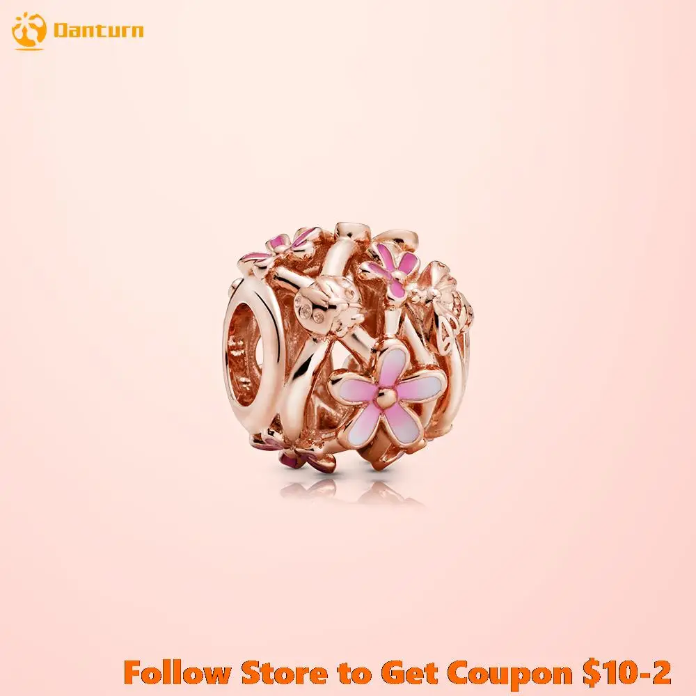 

Danturn 925 Sterling Silver Beads Openwork Pink Daisy Flower Charm fit Original Pandora Bracelets for Women Jewelry Making Gift