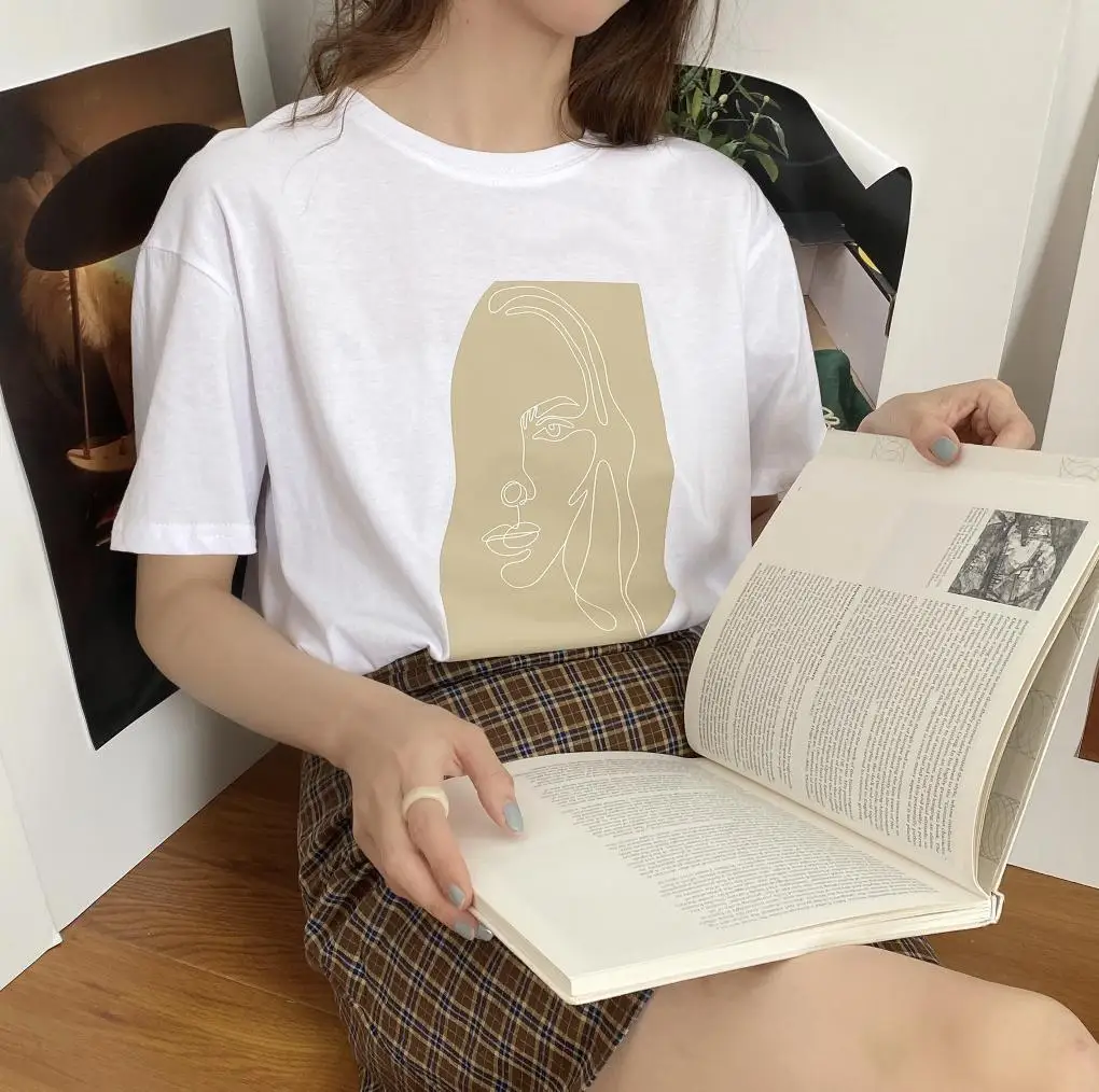 Женские дизайнерские футболки с абстрактным принтом однотонные белые хлопковые