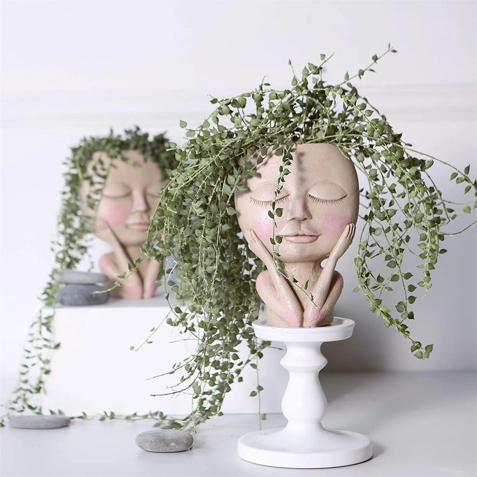 2021 Girls Face Head Flower Planter Succulent Plant Flower Container Pot Flowerpot Figure Garden Decor Nordic Tabletop Ornament