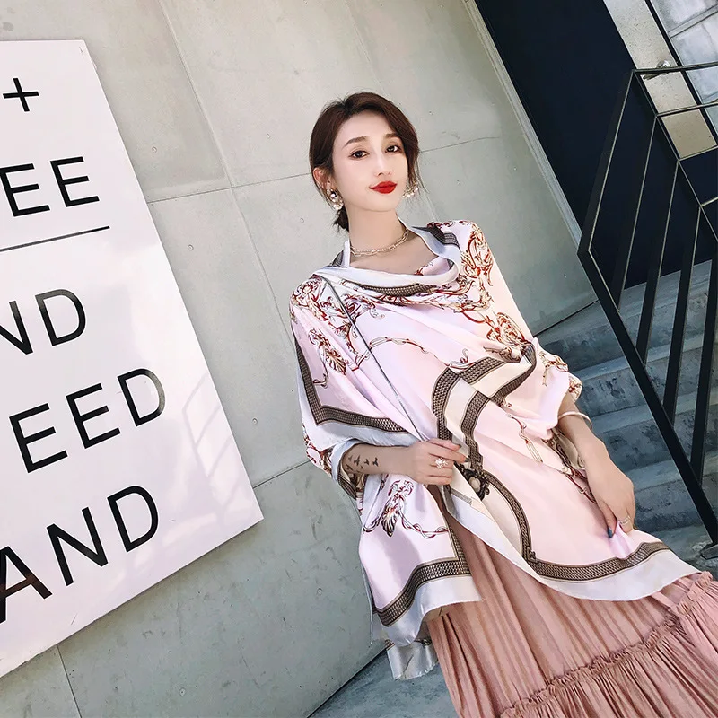 

Printed Bib New Warm Sunscreen Scarf Women Shawl European and American Hijab Imitation Silk Scarves Fashion All-Match Headscarf