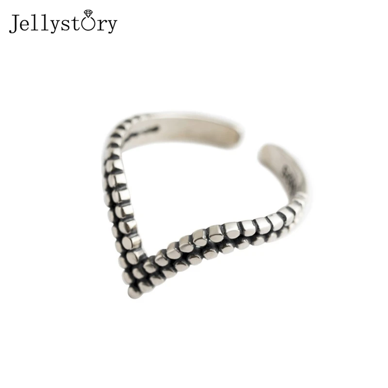 

Jellystory Vintage 925 Sterling Silver Open Rings For Women V-Shaped Unique Design Wedding Anniversary Fine Jewelry Female Gifts