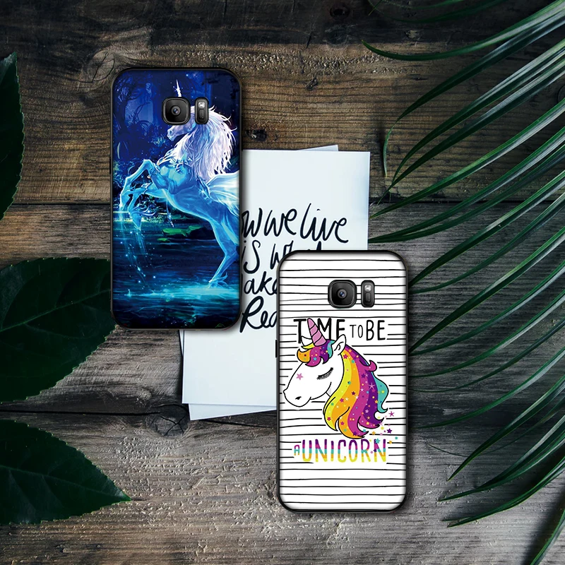 Роскошный черный чехол для samsung A3 4 5 6 plus A8 9 A10 A20 30 A40 50 A60 A70 2017 M40 J6 в виде единорога