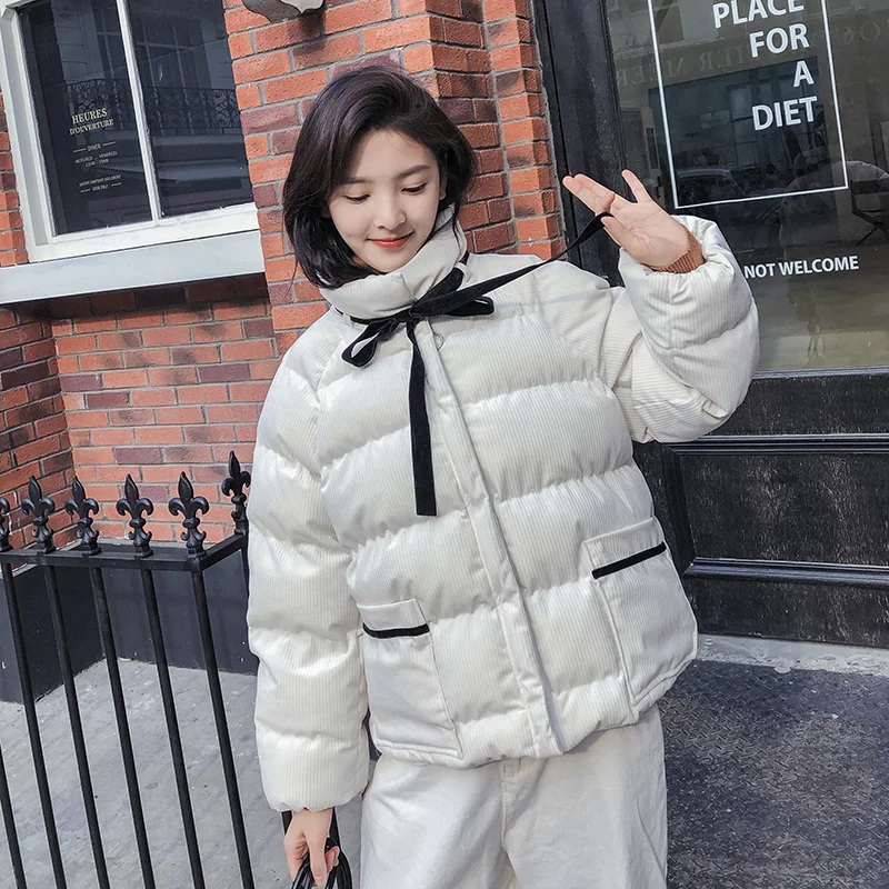 

2020 New Corduroy Thicken Short Cotton Coat Female Winter Fashion Women Jacket Loose Warm Parkas Casual Outerwear M73