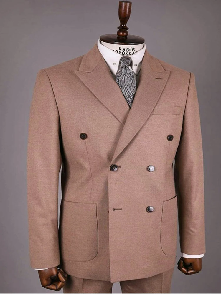 

Summer Brown Business Men Blazer 2 Piece Beach Groom Tuxedos For Wedding Formal Prom Suit (Jacket+Pants) Chic Streetwear