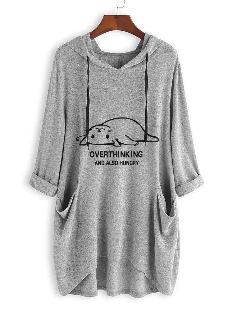 Взрывная свободная футболка с капюшоном женская одежда большого размера принтом