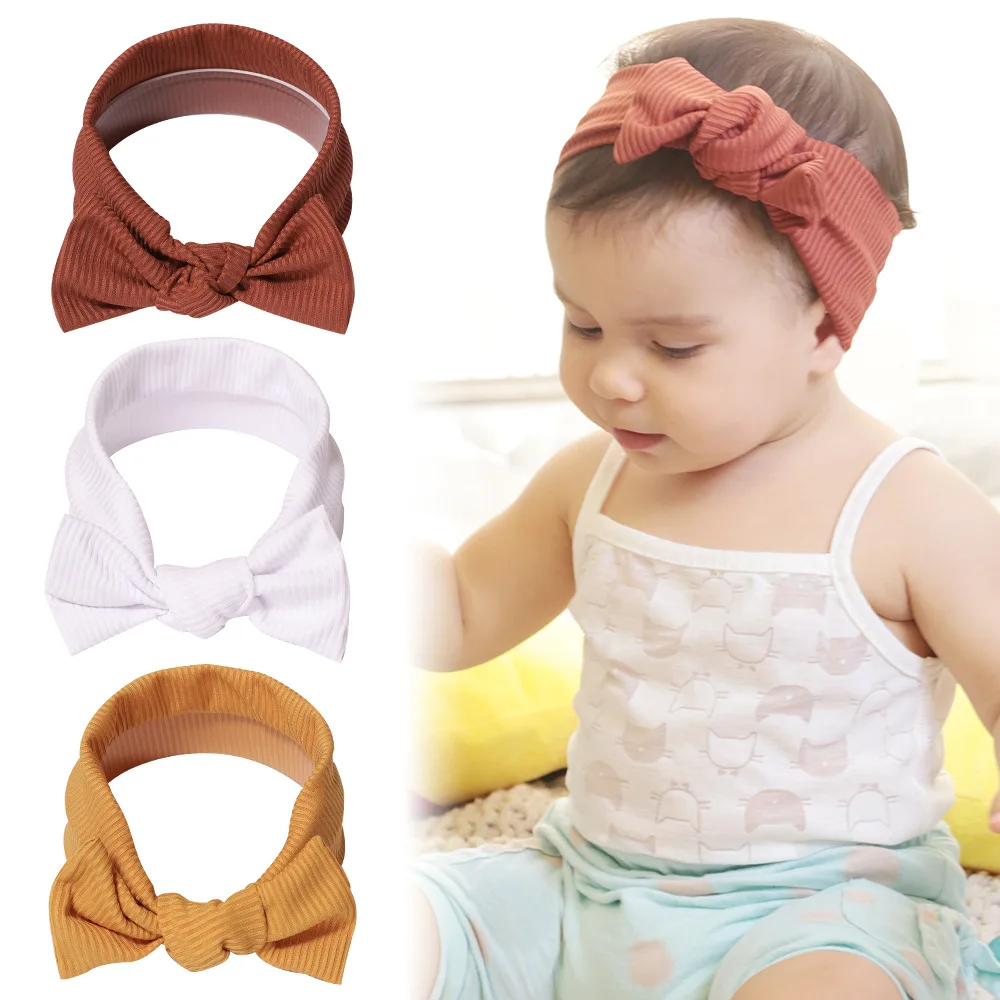 

1 PCS Solid Color Striped Bows Toddler Elastic Hairband Handmade Cross Knotted Infant Headband Cute Bowknot Headwear Photo Props