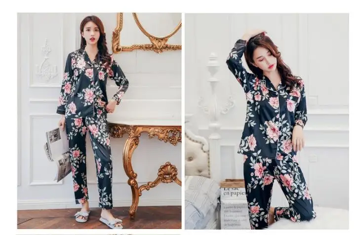 Осенняя шелковая женская пижама с имитацией удобная гладкая красивая домашняя