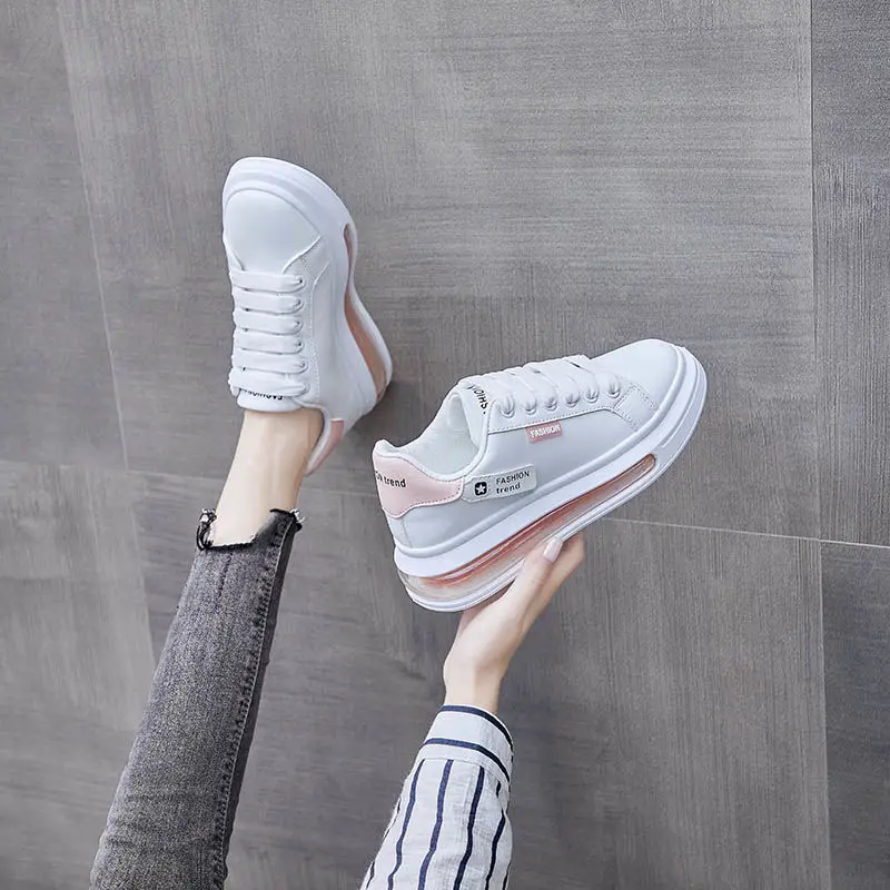 

2021Women Sneakers Leather Shoes Spring Trend Casual Sneakers Female New Fashion Comfort White Vulcanized Platform Shoes