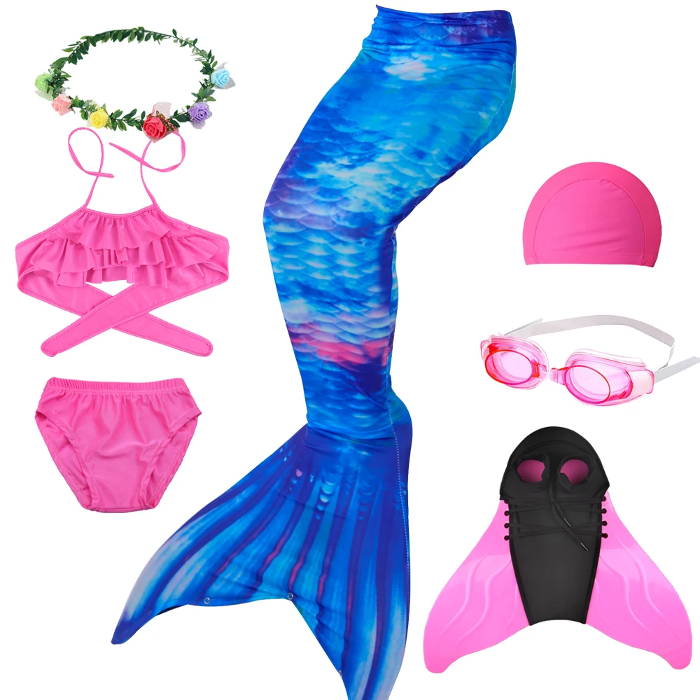 

Kids Baby Swimmable Mermaid Tail For Girls Swimming Bating Suit Skirt Costume Swimsuit Bra Shorts Can Aadd Monofin Fin