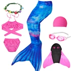 Купальный костюм для девочек с хвостом русалки, комплект для плавания с юбкой, купальник с бюстгальтером и шортами, с моноластами