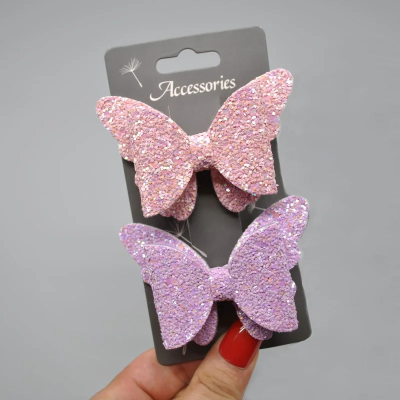 Пастельные блестки бабочка банты для волос девочек крокодил клип модные
