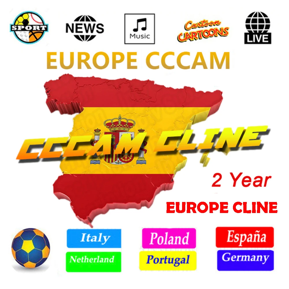 

Cccam cline for Europe Spain Germany Portugal Poland Stable Receptois com patible with speaker satellite TV DVB-S2