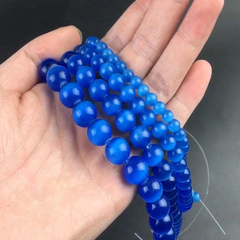 

4-12mm Lack Blue Cat Eye Glass Beads Hight Quality Smooth Round Loose Spacer Beads For Jewelry Making DIY Charm Bracelets 15''