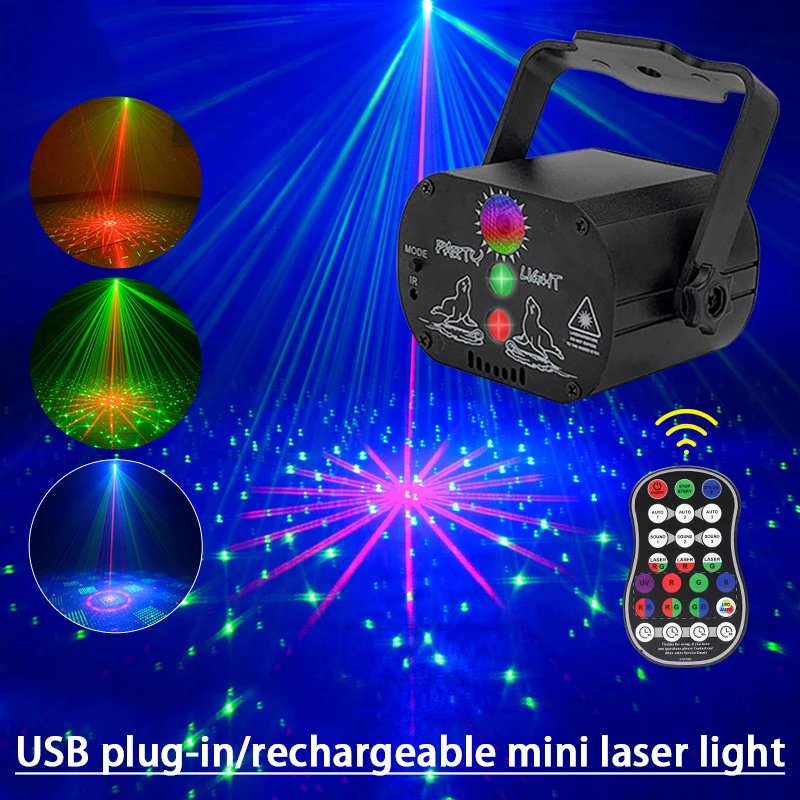 

Лазерный прожектор с дистанционным управлением, USB/перезаряжаемый светодиодный дискотечный светильник для домашнего бара, шоу MC889