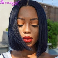 lace closure wig 4x4 straight short black wig brazilian remy human hair lace wig shuangya hair pre plucked high density