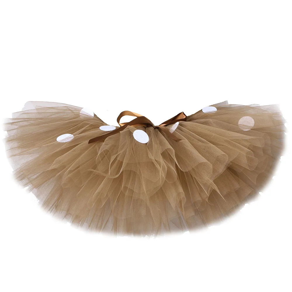 

OHMETOY Fluffy Brown Deer Girl Skirt Christmas Costume Kid Reindeer Tulle Skirt for Halloween Carnival Children Outfit 1-14 Year
