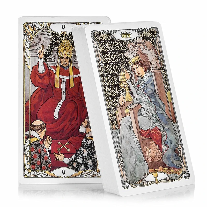 

Golden Art Nouveau Tarot Cards English PDF Guidbook Deck Party Playing games Fate Divination Everyday Witch Cards Board Games