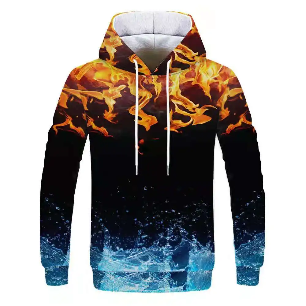 

2021 men's and women's hoodies purple flame 3D printing loose casual sportswear spring and autumn coat