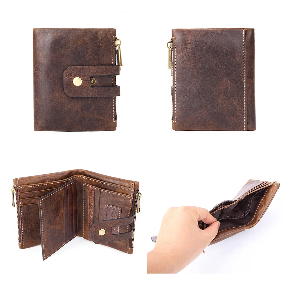 

Мужской кошелек из натуральной кожи, маленький бумажник с монетницей, кредитница на цепочке, портмоне с кармашком для мужчин