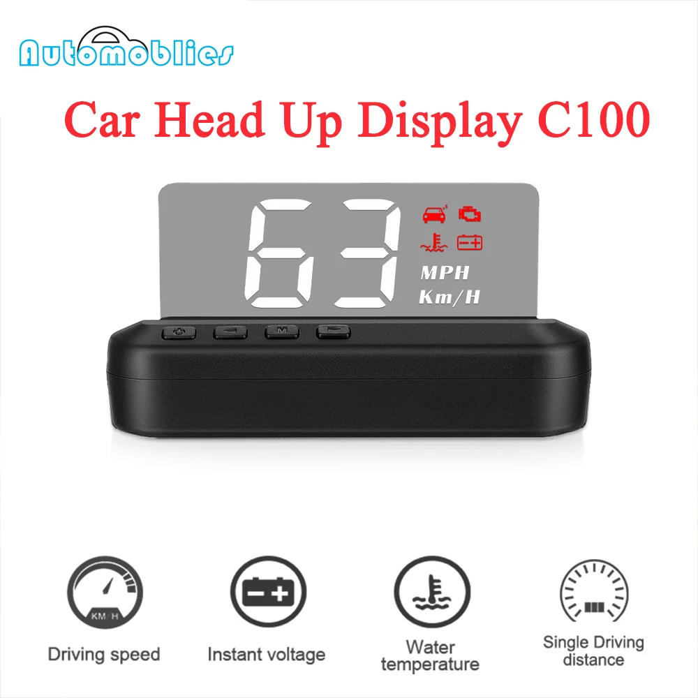 Автомобильный спидометр HUD C100 OBD2 со спидометром и сигналом на лобовое стекло