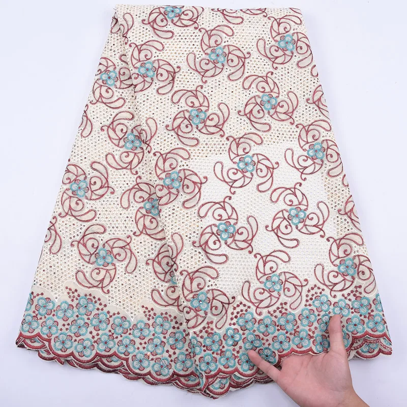 Новейшая вышитая хлопчатобумажная кружевная ткань 2020 Высококачественная