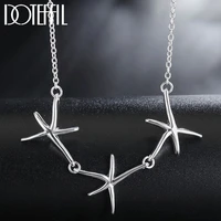 doteffil 925 sterling silver 18 inch three starfish pendant chain necklace for women fashion wedding party charm jewelry