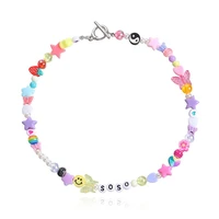 smiley y2k glass eyeball heart star choker necklace for women acrylic pearl necklace young fashion handmade party jewelry new