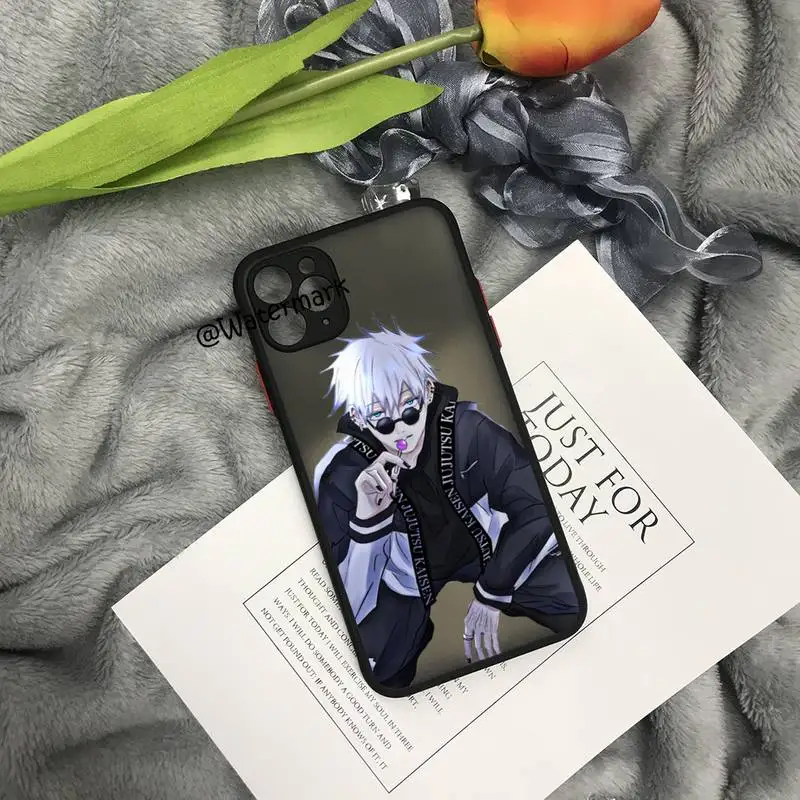 Чехол для телефона с аниме juютсу Kaisen Gojo Satoru IPhone 13 12 11 Pro Max Xs Xr X 7 8 Plus черный матовый