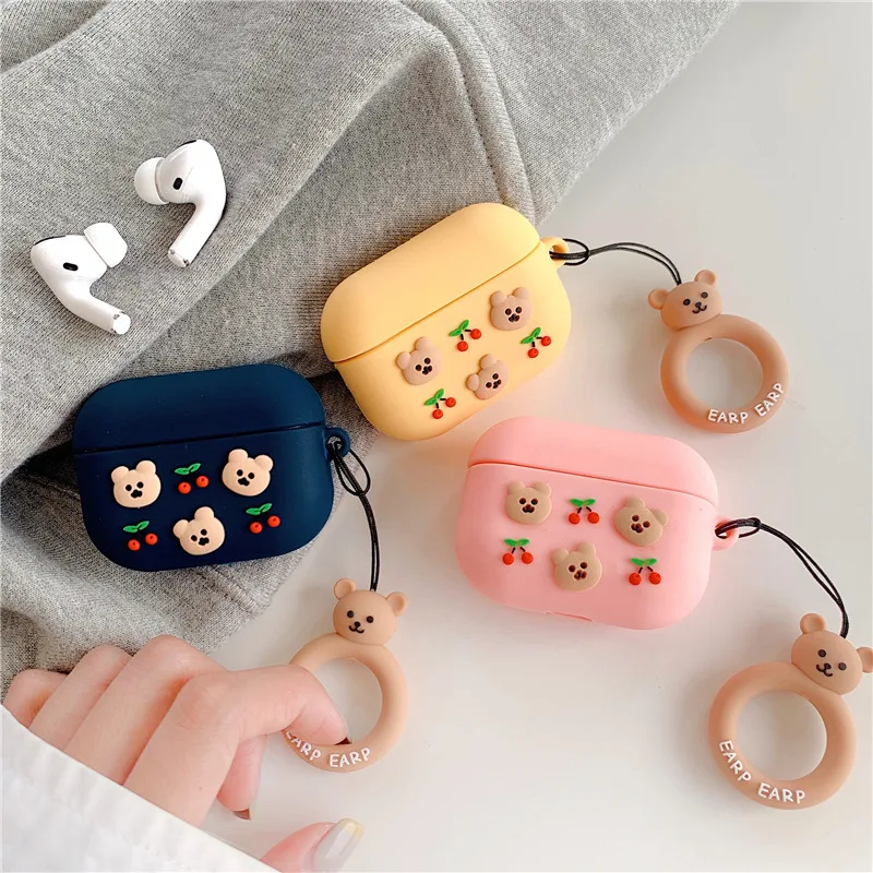 

Cherry Bear Luxury Protective Case for AirPods 1 2 3 Cute Cover Bluetooth Earphone Case for Airpods Pro Silicone with Ring Strap