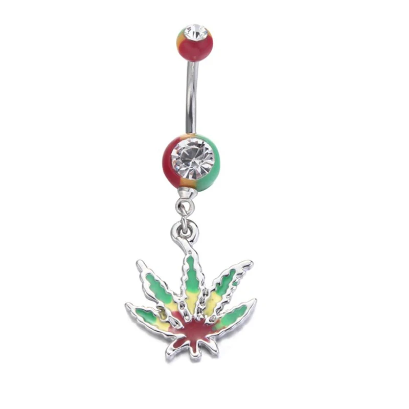 

1Piece Mix Style Leaf Belly Button Ring Leaf Crystal Stainless Steel Navel Piercing Body Jewelry