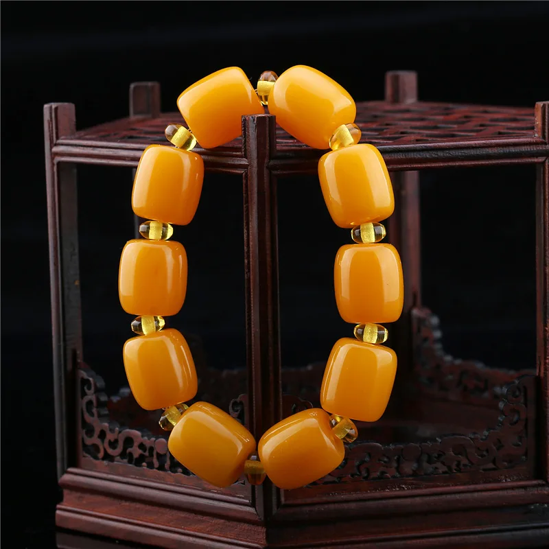 

Chicken Oil Yellow Beeswax Bracelet Men Amber Bracelet National Wind Buddha Bead Bucket Beads Bangle Bracelet Jewelry Woman Gift