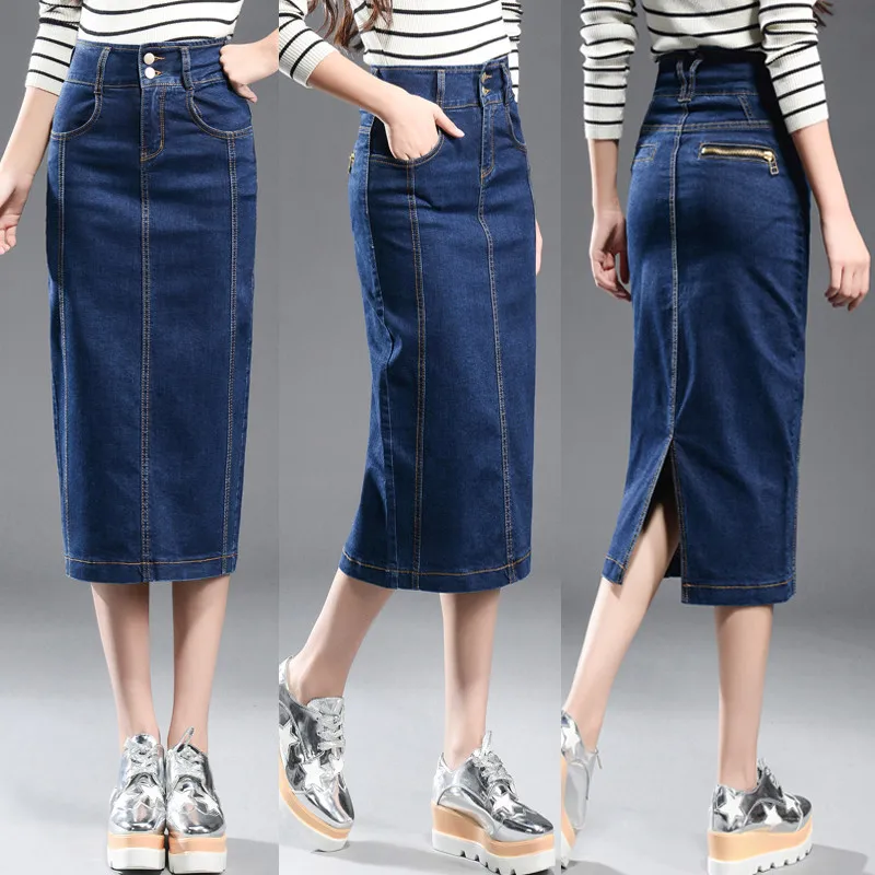 

New Denim Skirt Women Plus Size Casual High Waist Denim Skirt Pencil Patchwork Stretch Slim Hip Denim Skirt Length 8xl