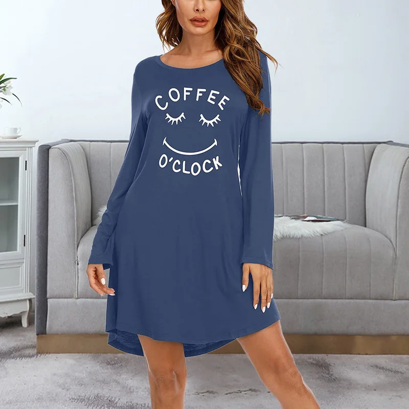 

2020 Womens Letter Nightgowns Sleepshirts Sleepwear Casual Loose Sleep Shirt Printed Night Dress Long Sleeve Nightwear