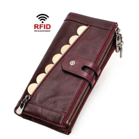 rfid womens blocking wallet zipper design genuine leather clutch unisex money clip phone bag multi slot card holder coin purse