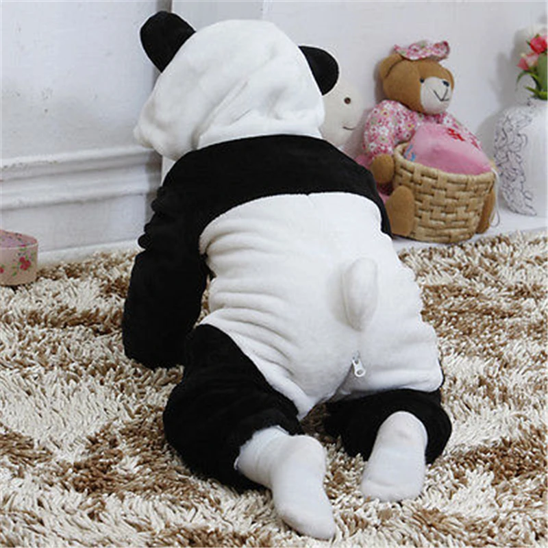 

2021 Panda Costume Baby Girl Clothes Black White Cute Hooded Climbing Pajamas Romper Baby Boy Clothing Set Panda Cosplay