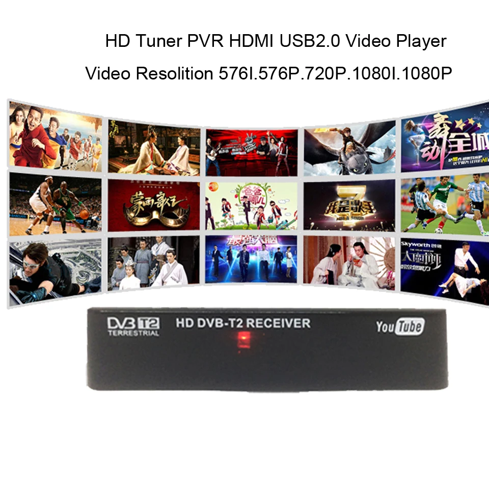 Мини HD DVB-T2 DVBT2 цифровой наземный приемник приставка мультимедийный плеер H.264/MPEG-4 совместимый DVB-T DVB T2 для ТВ HD tv