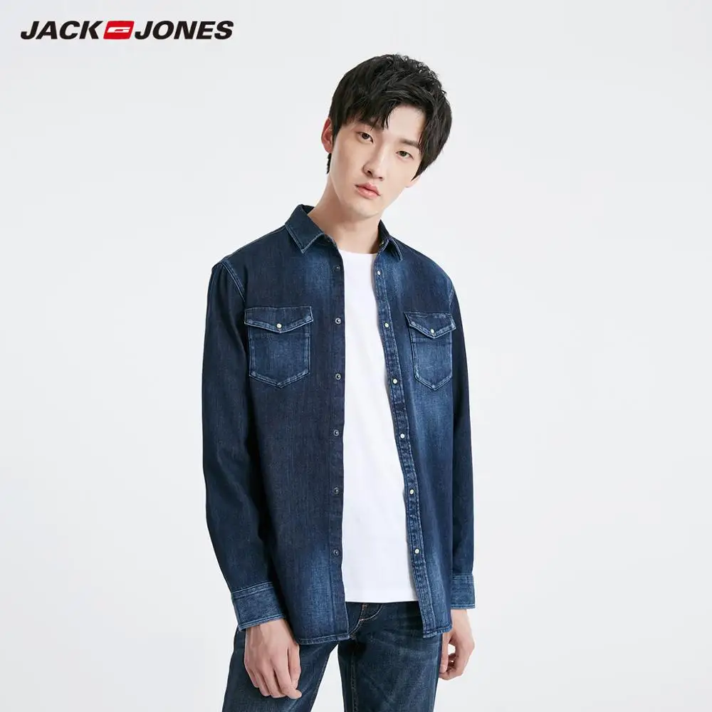 Джинсовая рубашка JackJones Мужская базовая повседневная с длинным рукавом 219105551 |