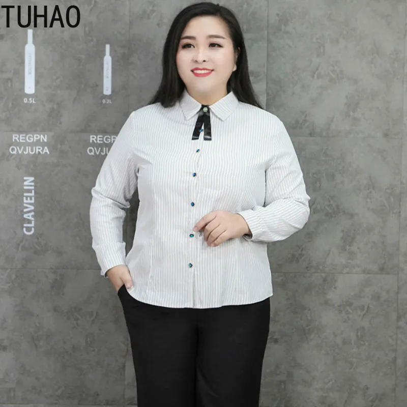 

TUHAO High Quality Striped Women's Office Lady Formal Long Sleeve Plus Size 9XL 8XL 7XL 6XL Blouse White Shirt Tops WSFS