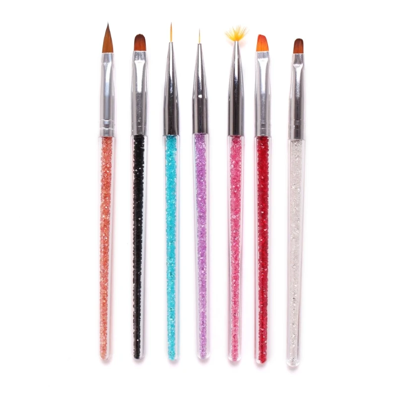 

Gel Nail Art Brushes Flat Tip Pen Rhinestone Handle UV Gel Extension Builder Painting Lines Liner Flower Drawing Drop Shipping