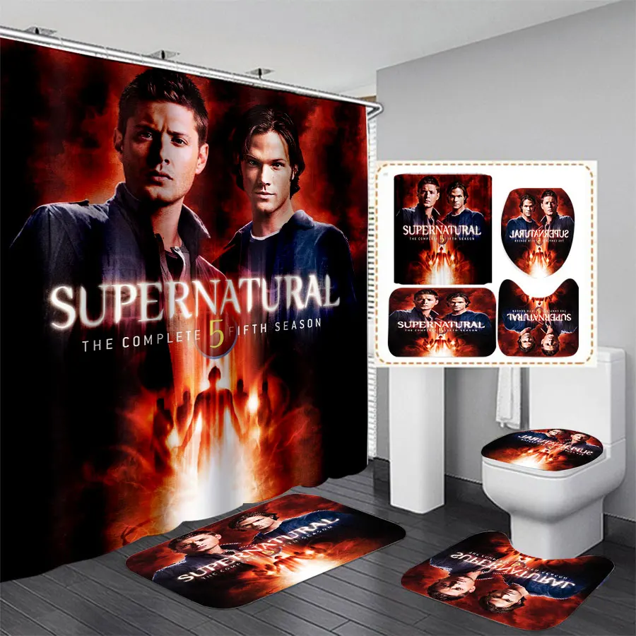 Supernatural 3D Print Shower Curtains Waterproof Bathroom Curtain Anti-slip Bath Mat Set Toilet Rugs Carpet J03 |