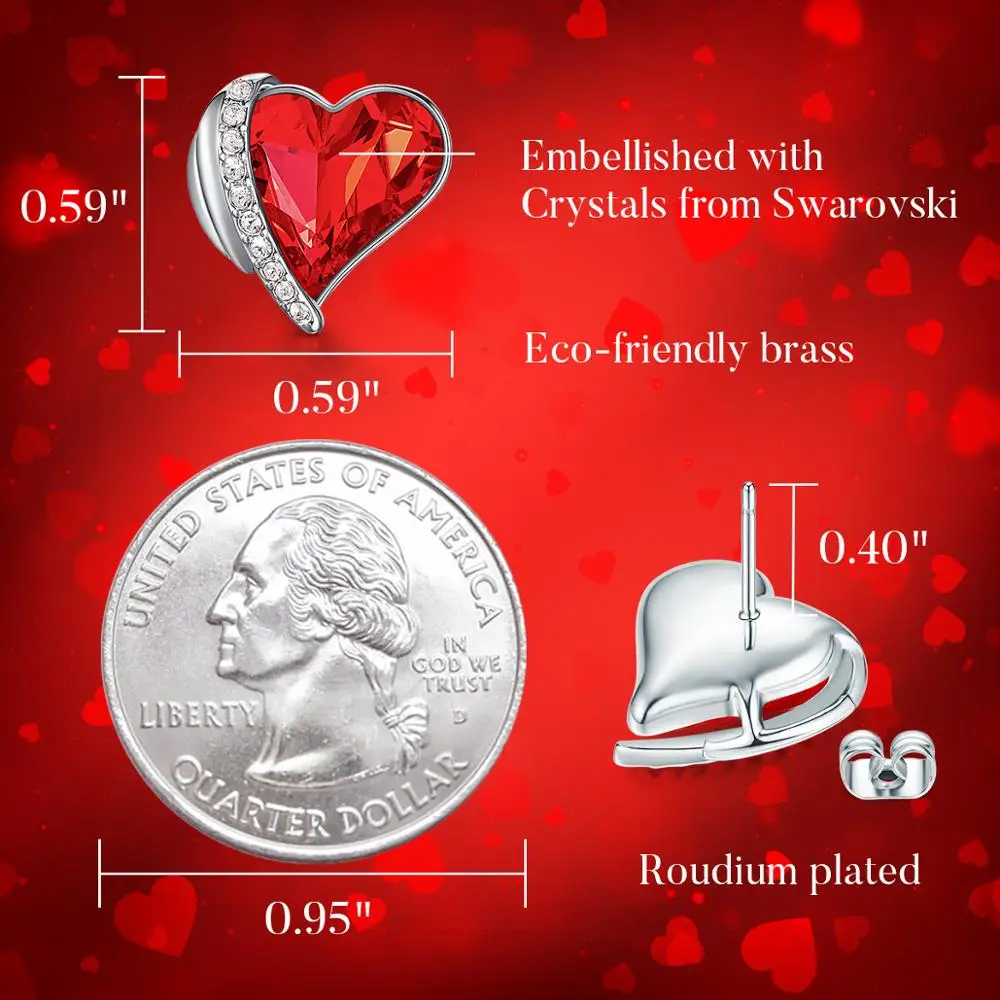 CDE рождественские украшения серьги-гвоздики с красным сердцем и кристаллами